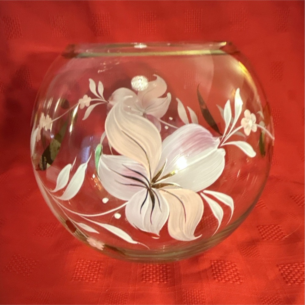 Vintage glass rose bowl vase, hand painted manufactured by Crystal Clear Ind.